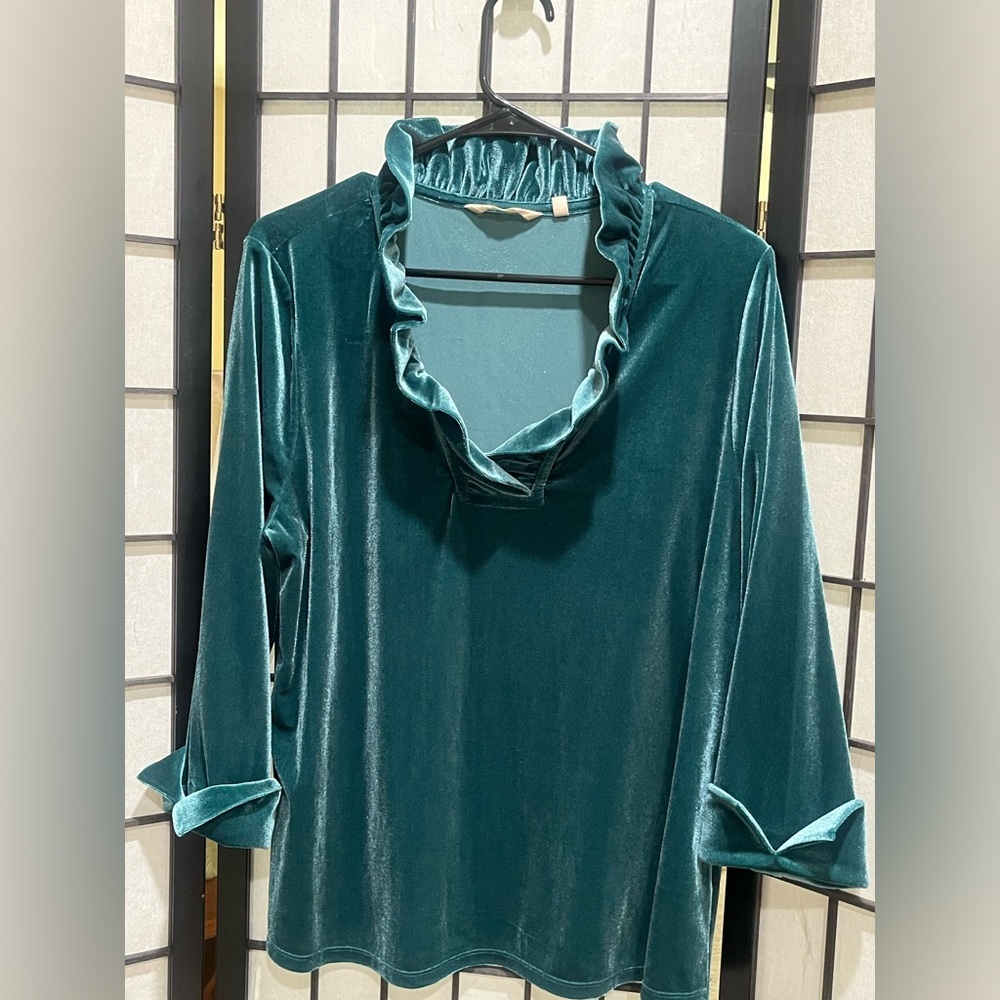 Soft Surroundings Teal Velvet Mock Neck Top WOMEN SIZE XL